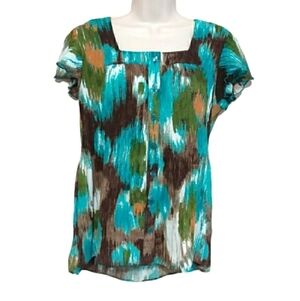 Serenade Women's Abstract Print Button Front Top